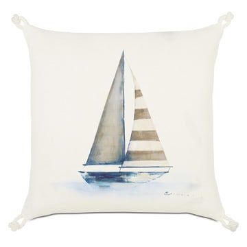 Maritime Hand Painted Yacht 20x20 Toss Pillow