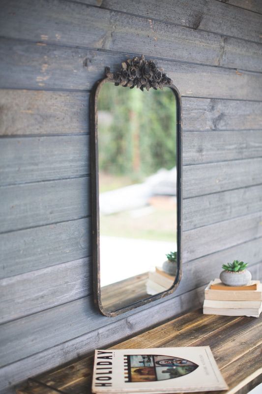 Rectangle Metal Mirror w/Flowers (Kal)