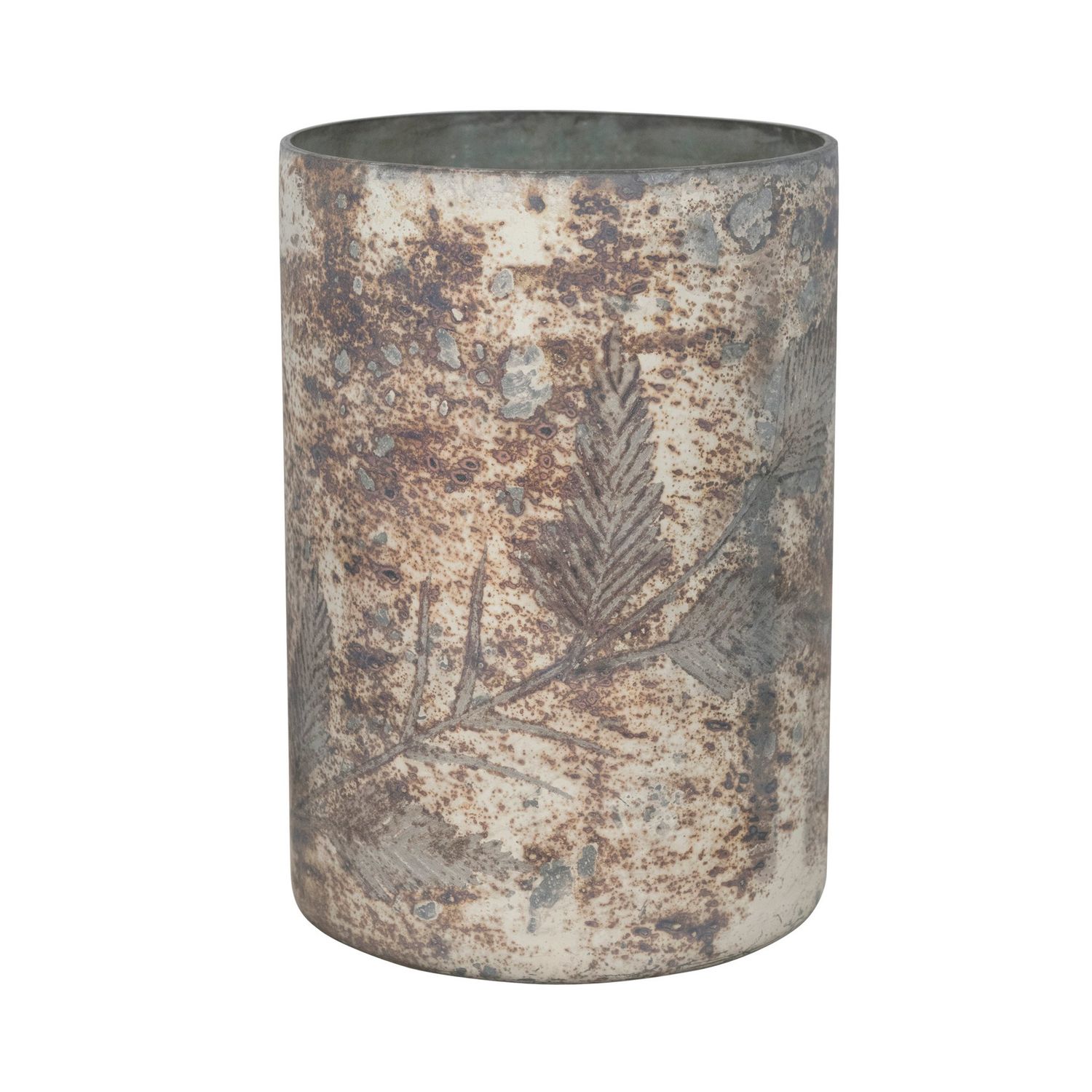 Round Candle Holder w/Etched Leaf - 5&#39; 1/2
