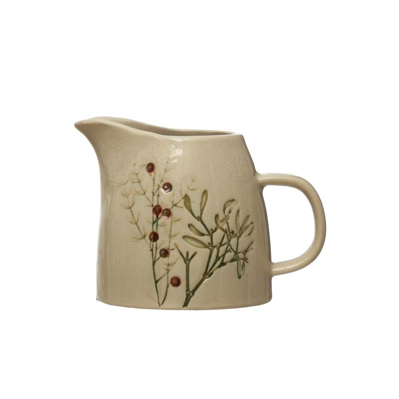 Debossed Stoneware Creamer w/Mistletoe