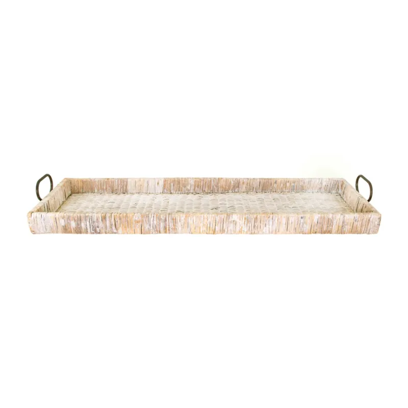 Rattan Tray w/Metal Handle