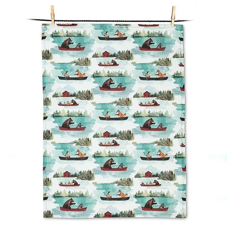 Animals in Canoe - Tea Towel