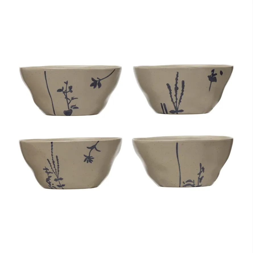 Hand Stampled Botanical Stoneware Bowl - 5&quot;