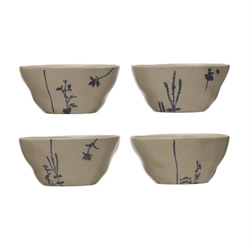 Hand Stampled Botanical Stoneware Bowl - 5&quot;