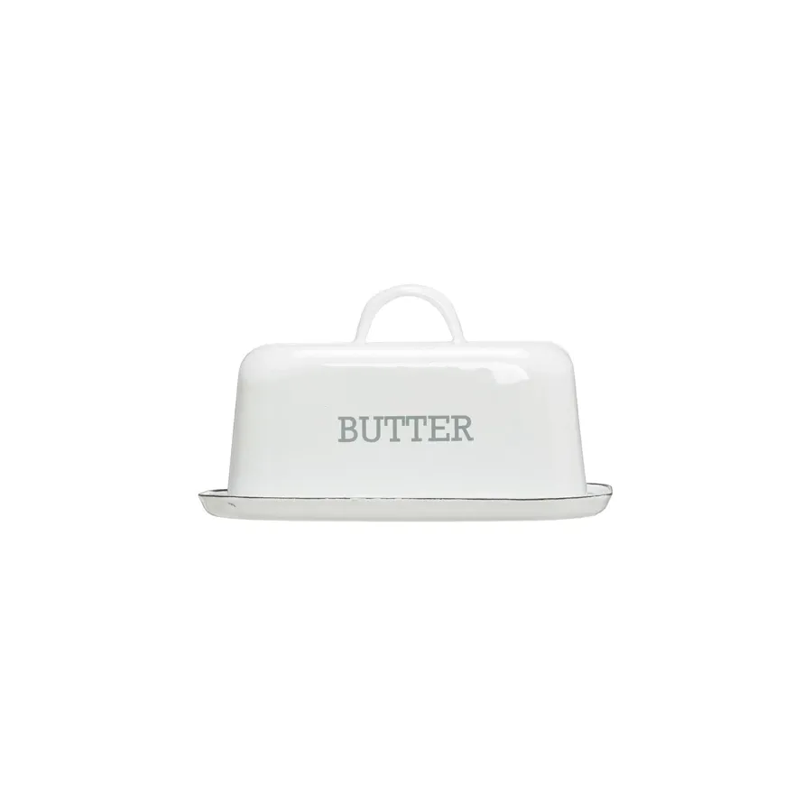 White Enamel Butter Dish (CC)
