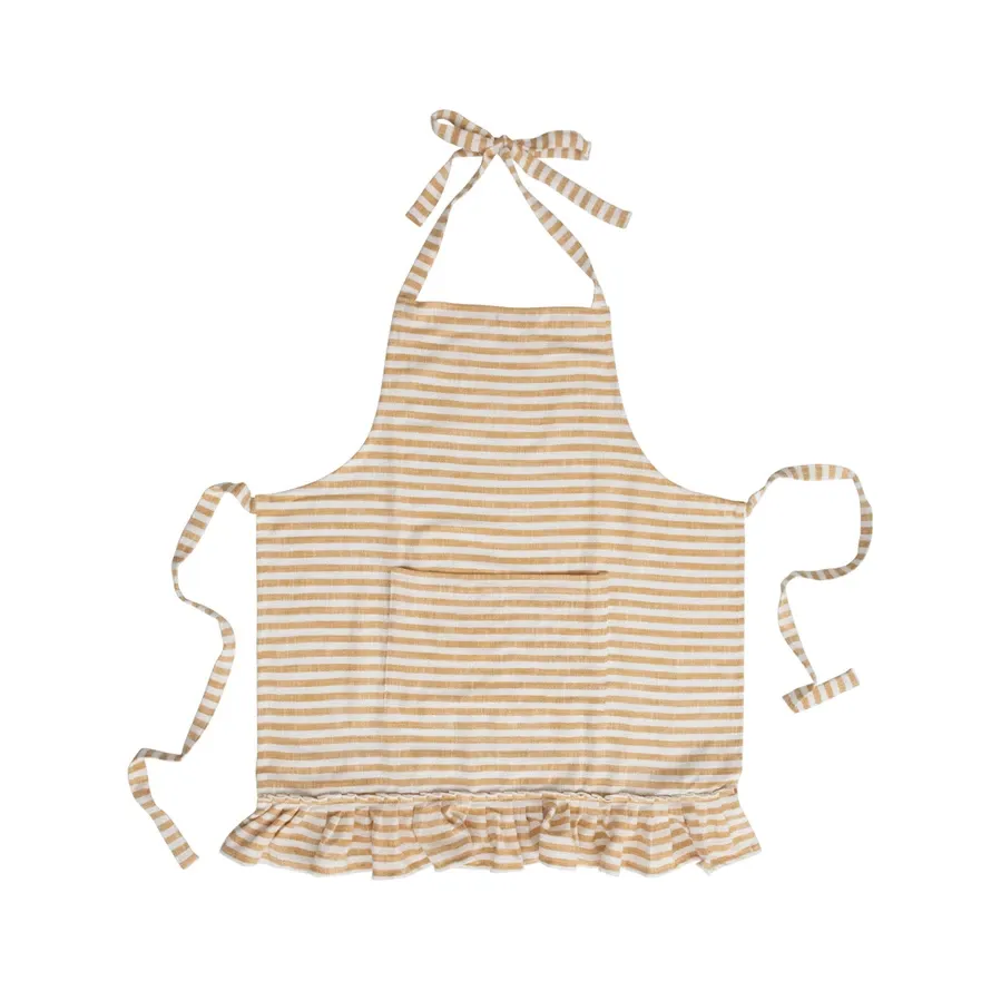 Woven Cotton Striped Arpon w/Ruffle - Yellow