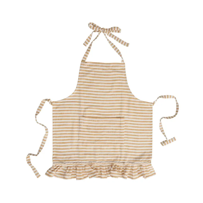 Woven Cotton Striped Arpon w/Ruffle - Yellow