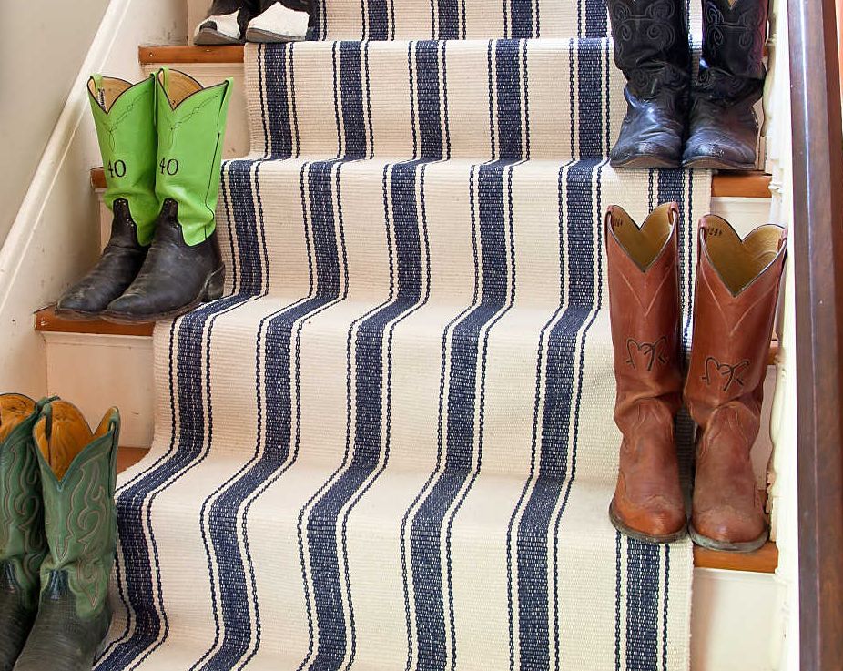 Blue Awning Stripe Woven Cotton Rug - 2 X 3