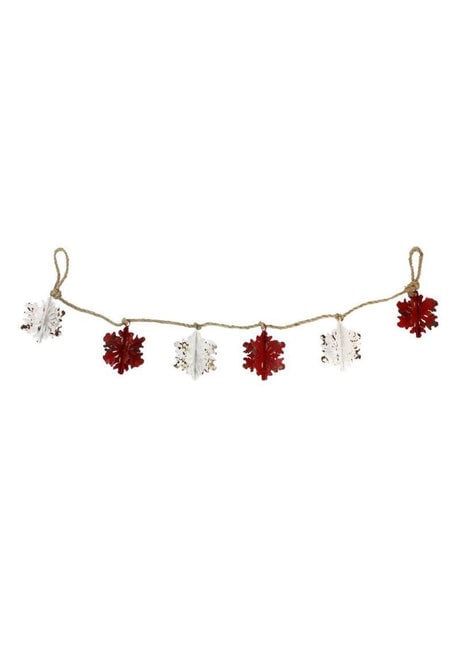 Garland w/ Red &amp; White Metal Snowflakes - 52&quot;