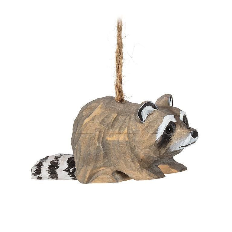 Carved Raccoon on Pine Ornament