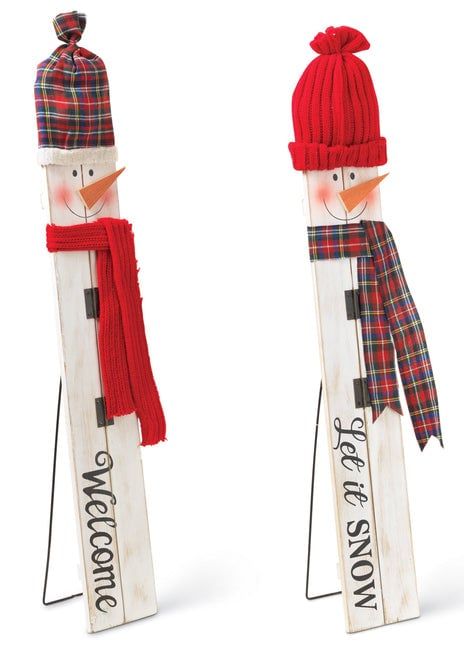 Wood Snowman W/Hat &amp; Scarf