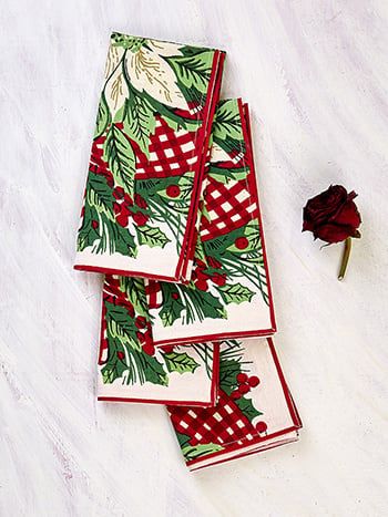 20 X 20 Christmas Cottage Napkin S/4 - Ecru