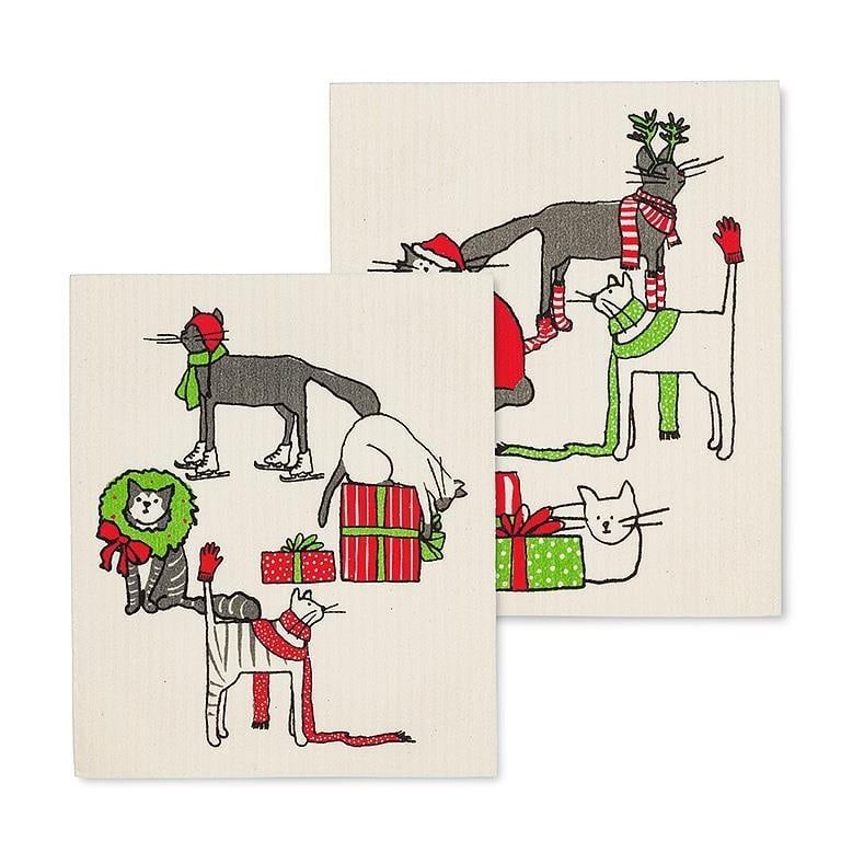 Holiday Cats  Swedish  Dishcloth Set