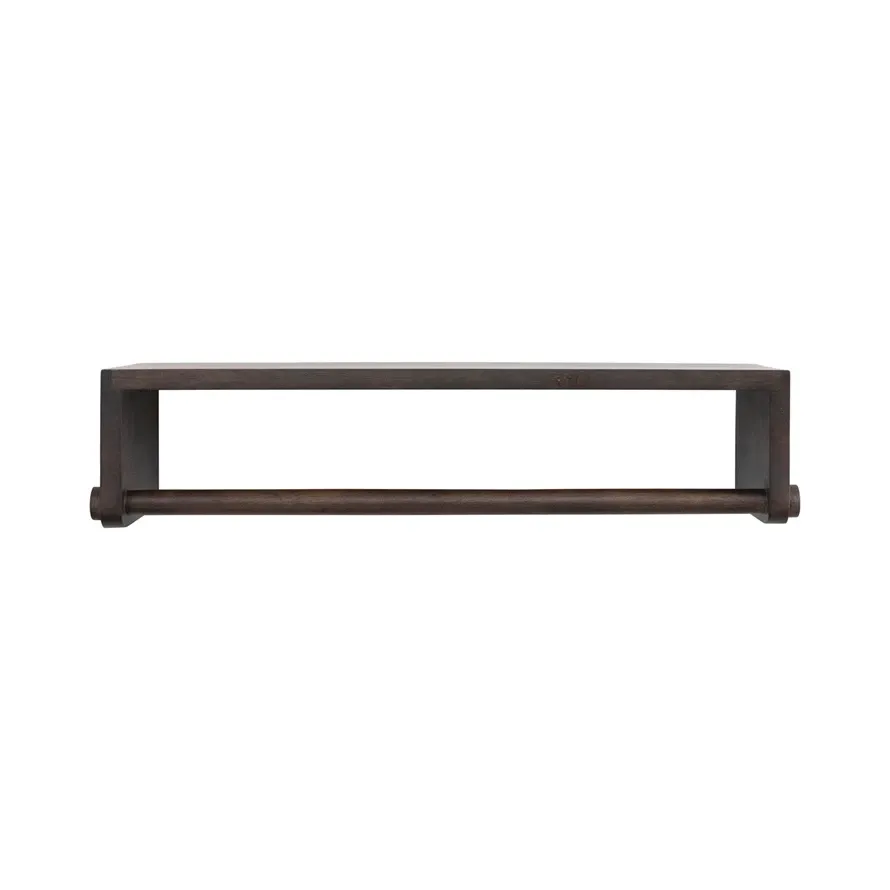 Mango Wood Wall Shelf w/Rod - Espresso