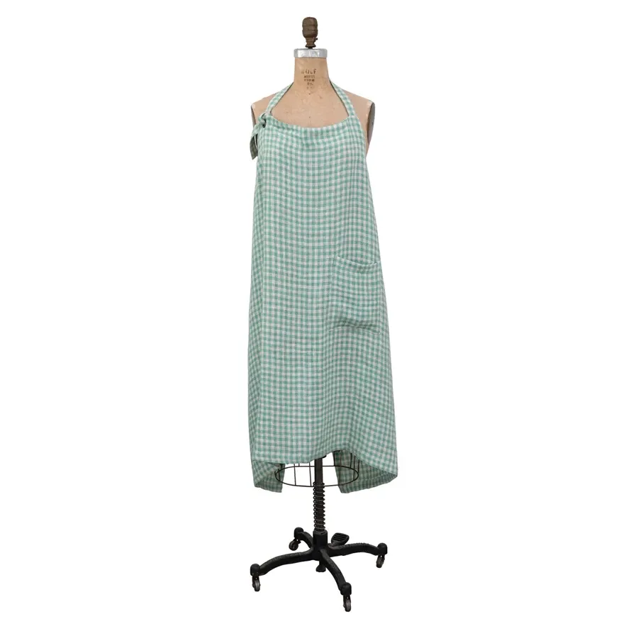 Woven Linen &amp; Cotton Apron - Aqua