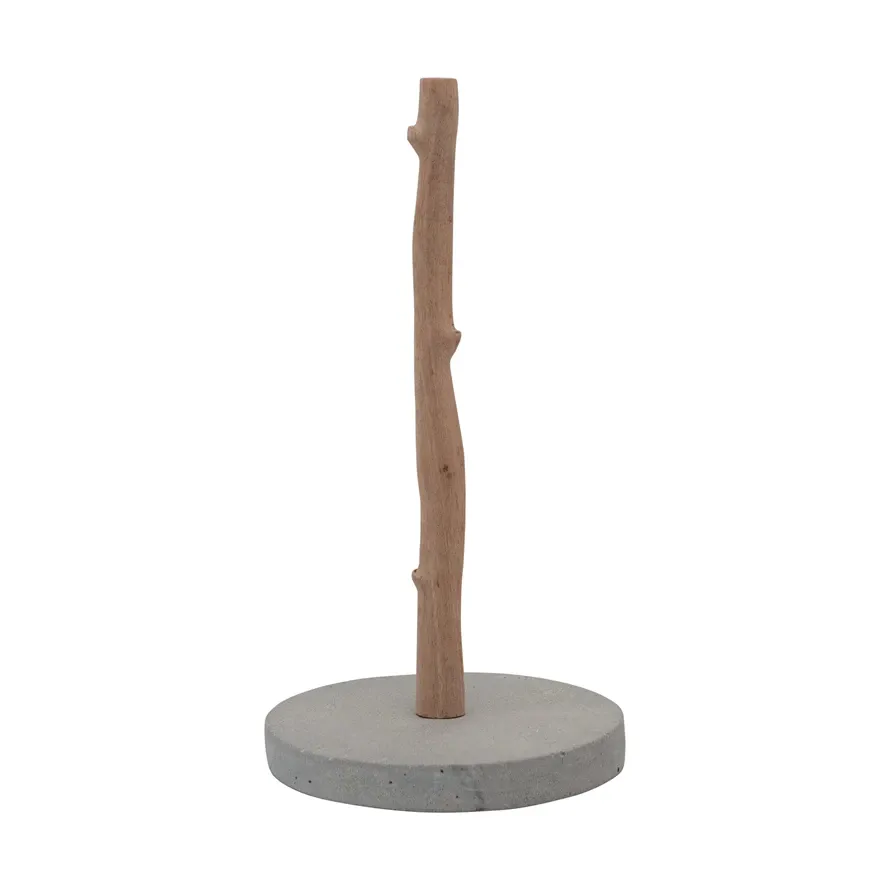 Mango Wood W/Concrete Base Paper Towel Holder