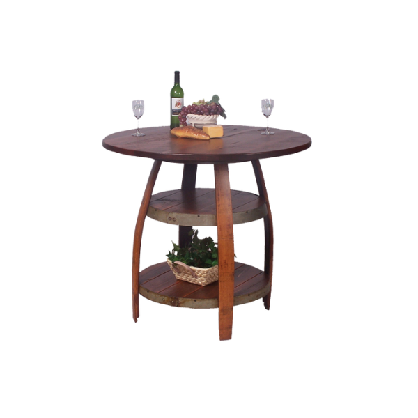 Barrique Bistro Table &amp; Stave Stool Set, with 4 leather topped stools