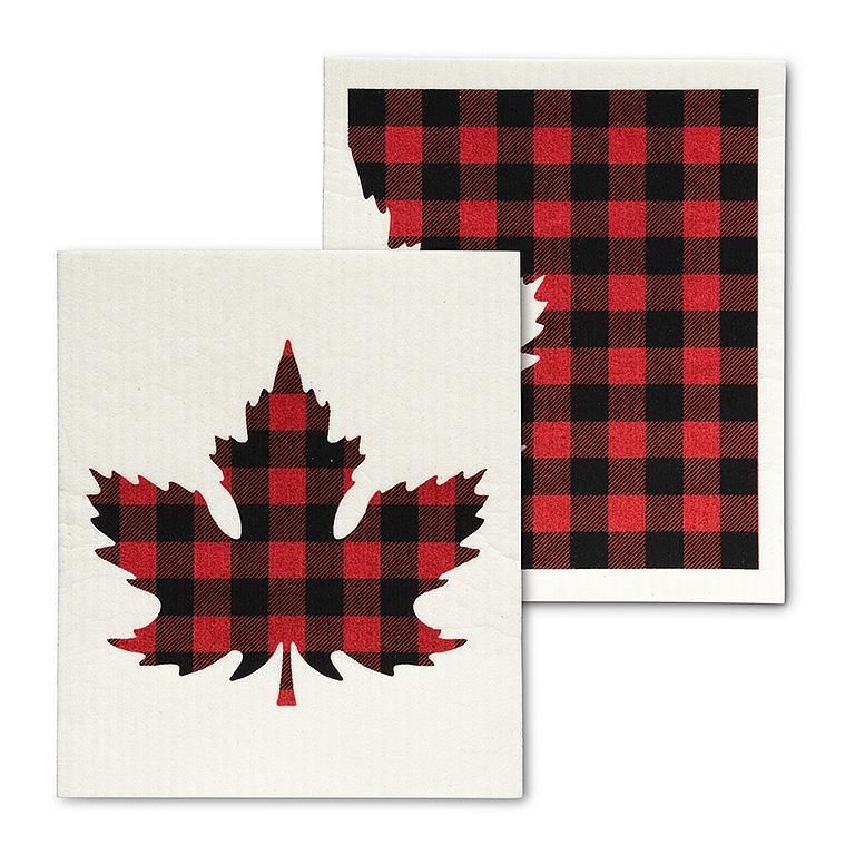 Buffalo Check Maple Leaf Swedish Dishcloth Set