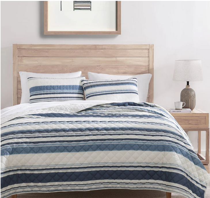King Mystic Stripe Cotton Quilt Set - Navy