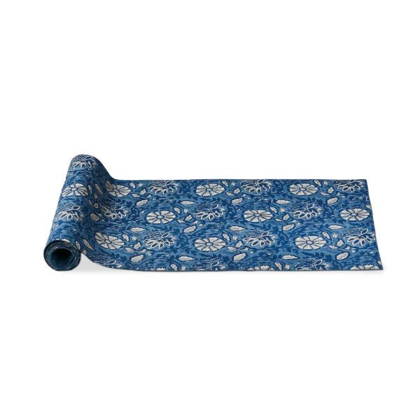 Block Floral Blue Table Runner
