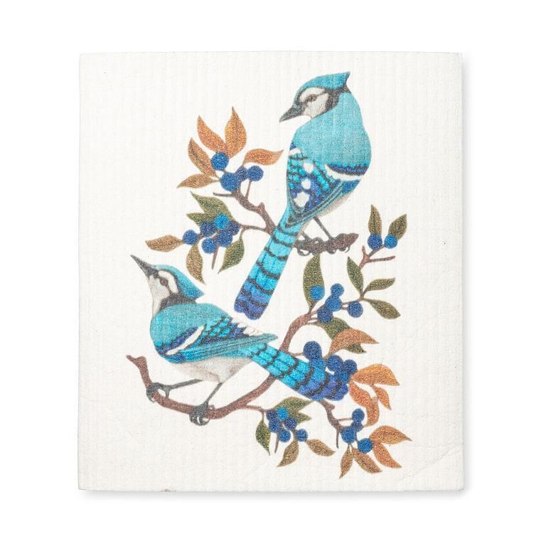 Blue Jays &amp; Berries Dishcloth