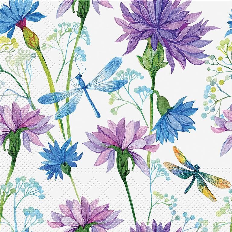 Flower &amp; Dragonfly Serviette - Lunch