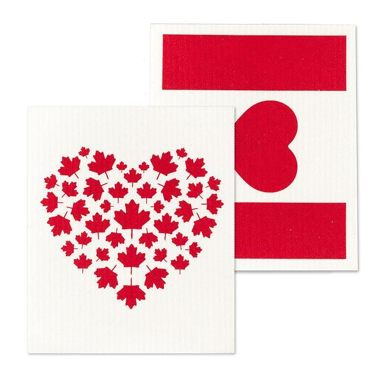 Canada Flag &amp; Heart Dishcloths Set