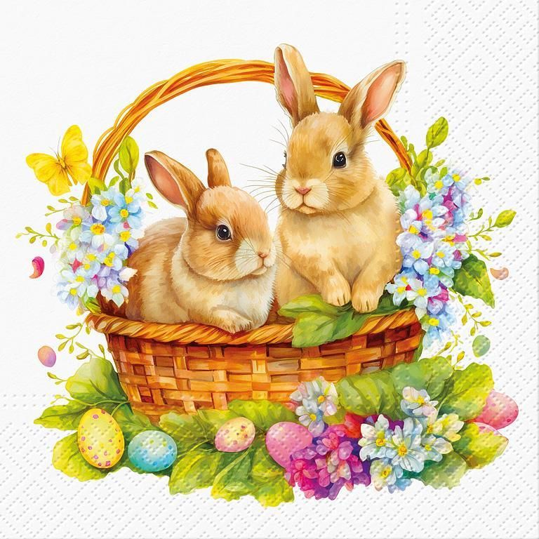 Bunnies in Basket Serviette - Lunch
