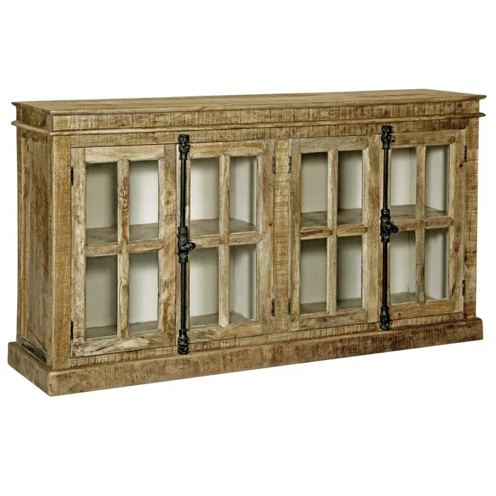 4 Drawer Credenza W/Wrought Iron &amp; Glass Panels