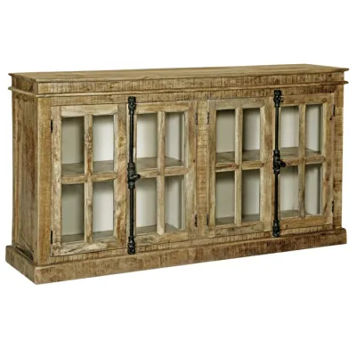 4 Drawer Credenza W/Wrought Iron &amp; Glass Panels