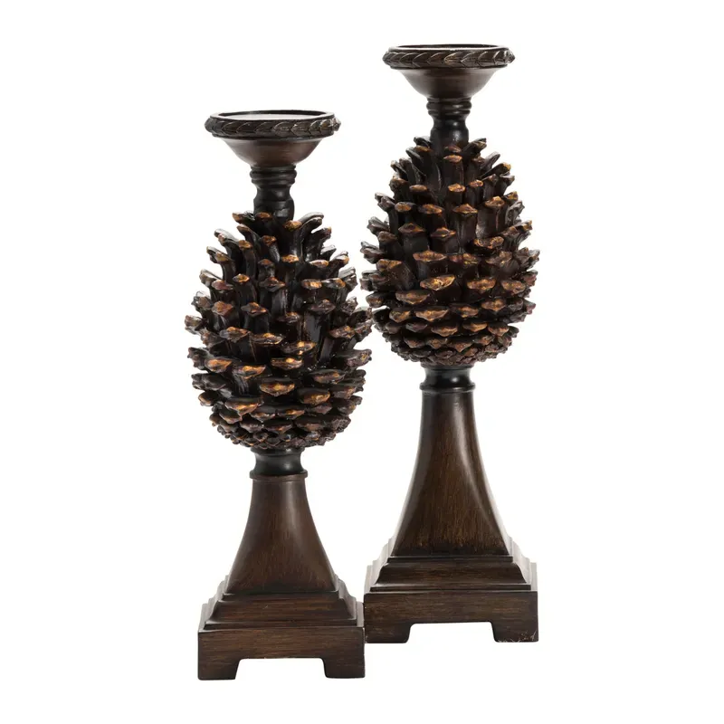 Pine Bluff Candleholders, Resin (Crest) Set