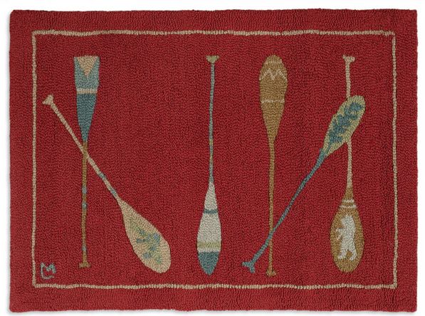 Crimson Paddles Hooked Rug - 2 X 3