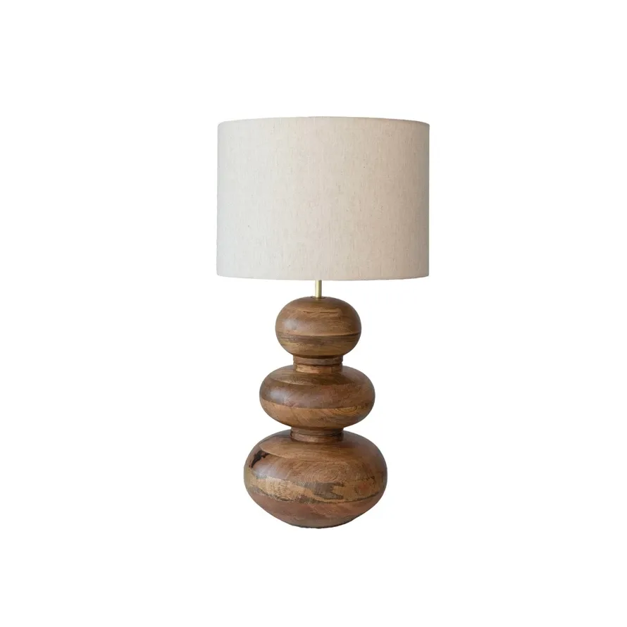 Mango Wood Table Lamp W/Linen Shade