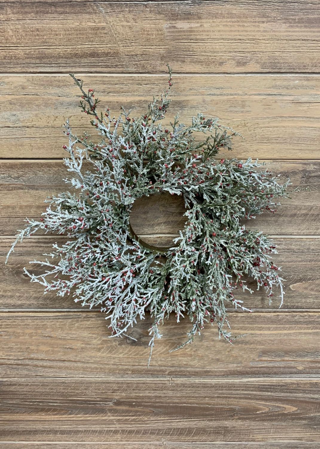 Glittered Cedar &amp; Red Berries Candle Ring