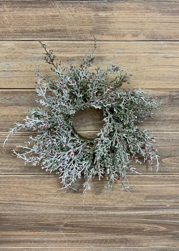 Glittered Cedar &amp; Red Berries Candle Ring