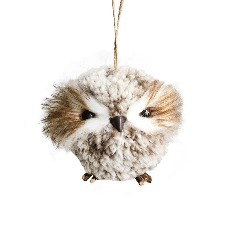 Owl Puff Ball Ornament - 4&quot;