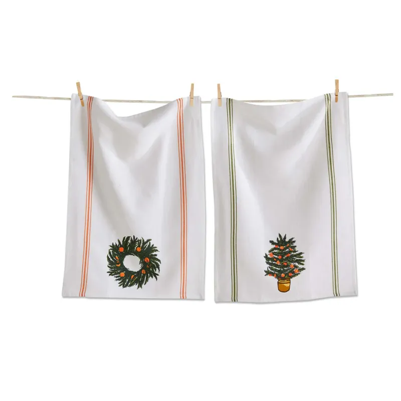 Citrus Tree &amp; Wreath Tea Towel S/2