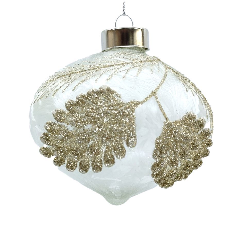 Frost White W/Pine Cone &amp; Needle Pine Onion Ornament - 4&quot;