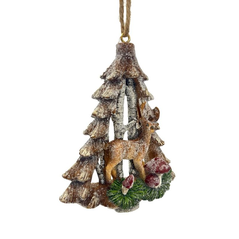 Resin Tree W/Deer &amp; Mushroom Ornament