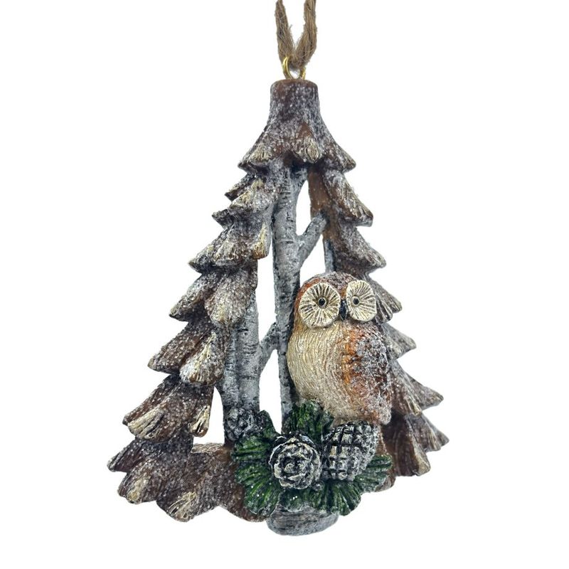 Resin Tree W/Owl &amp; Pine Cone Ornament