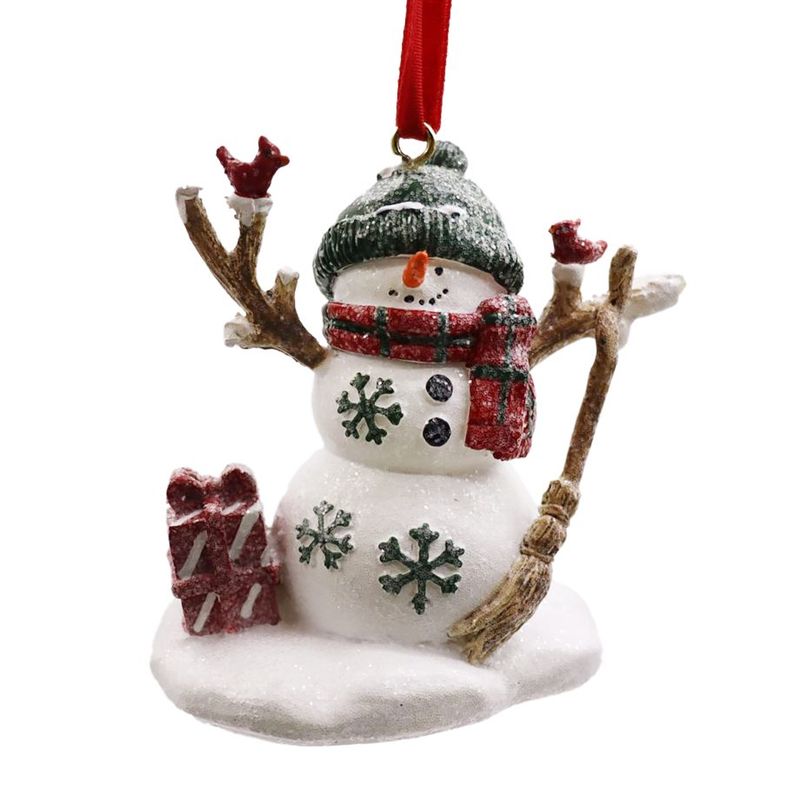 Resin Snowman W/Broom &amp; Gift