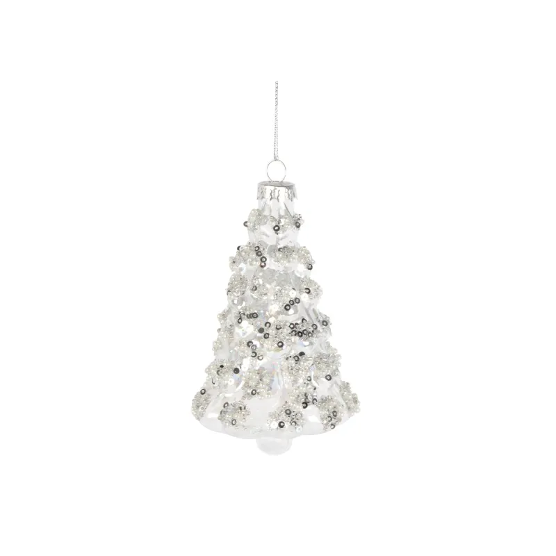 Pearl Trimmed Tree Glass Ornament - Silver