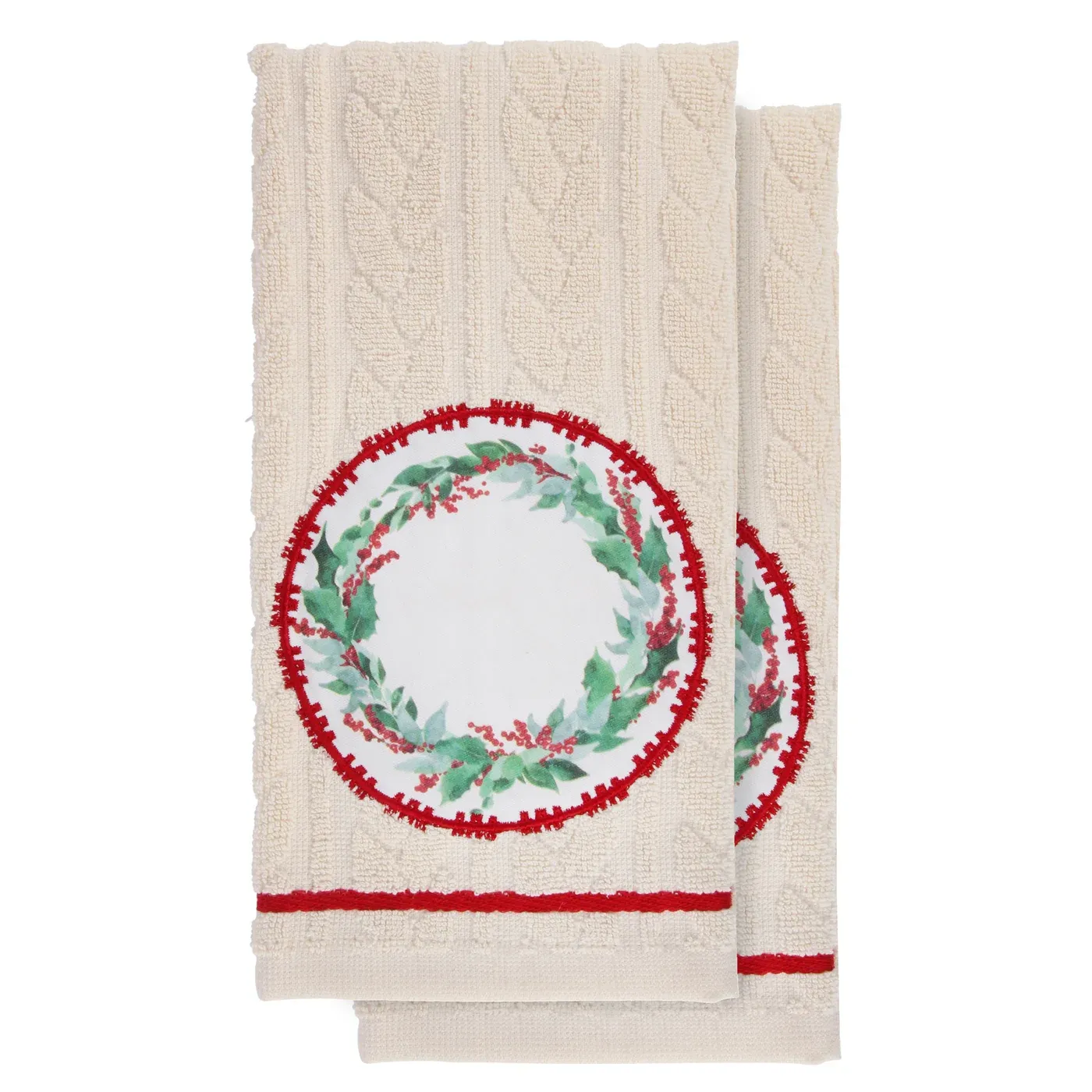 Wreath Applique Tea Towel S/2