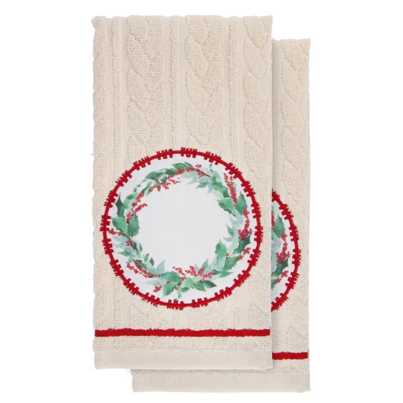 Wreath Applique Tea Towel S/2