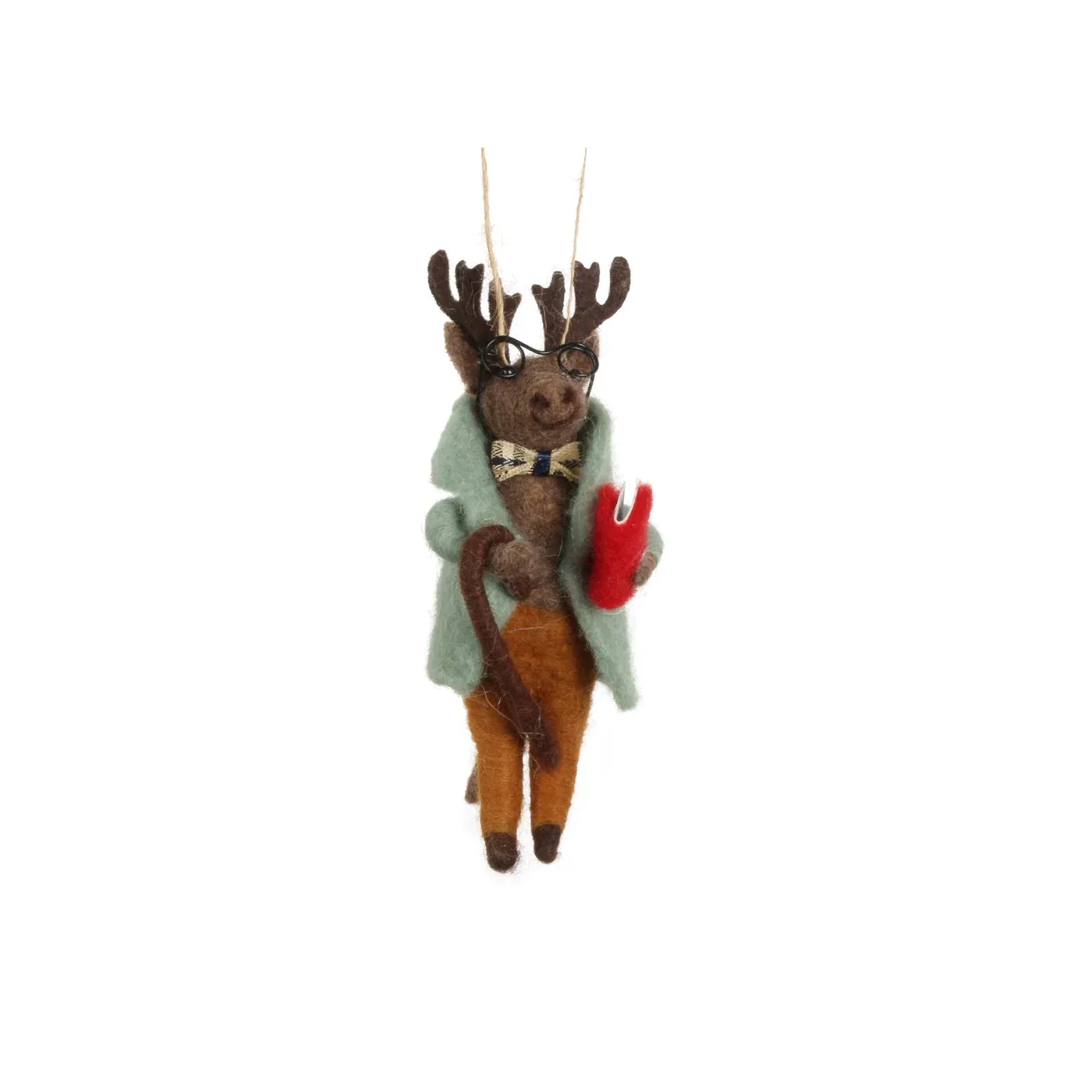 Reading Reindeer Felted Ornament