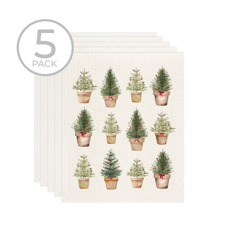 Sponge Cloth - Holiday Trees in Pots