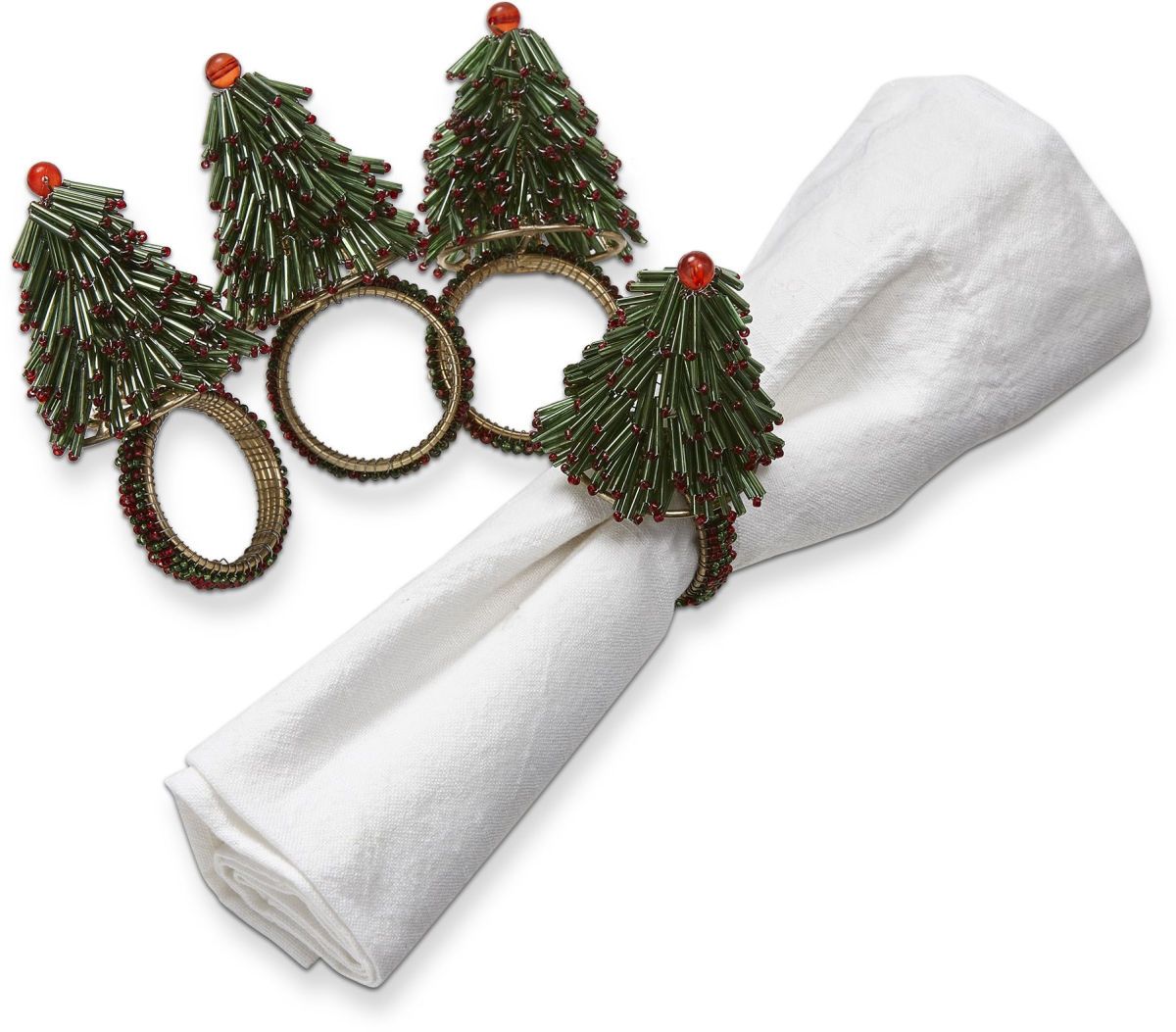 Beaded Tree Napkin Ring S/4 - Green