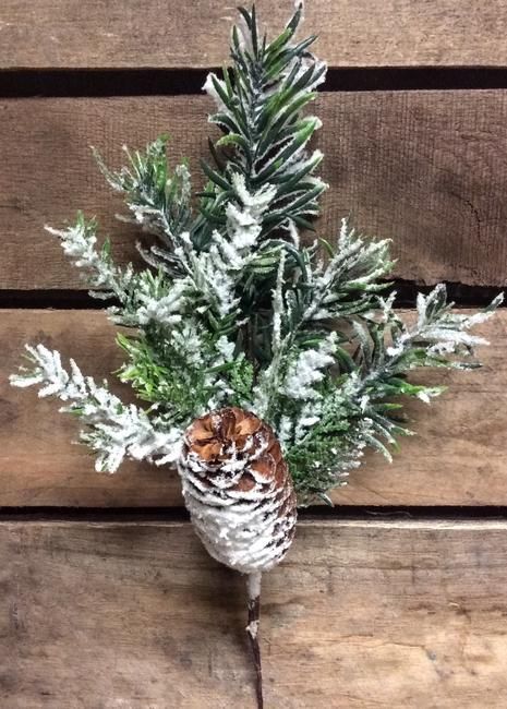 Snowed Mixed Cedar &amp; Juniper Spray - 13"