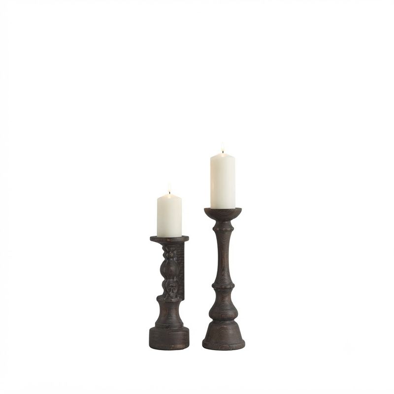Wood Pillar Candle Holder - 