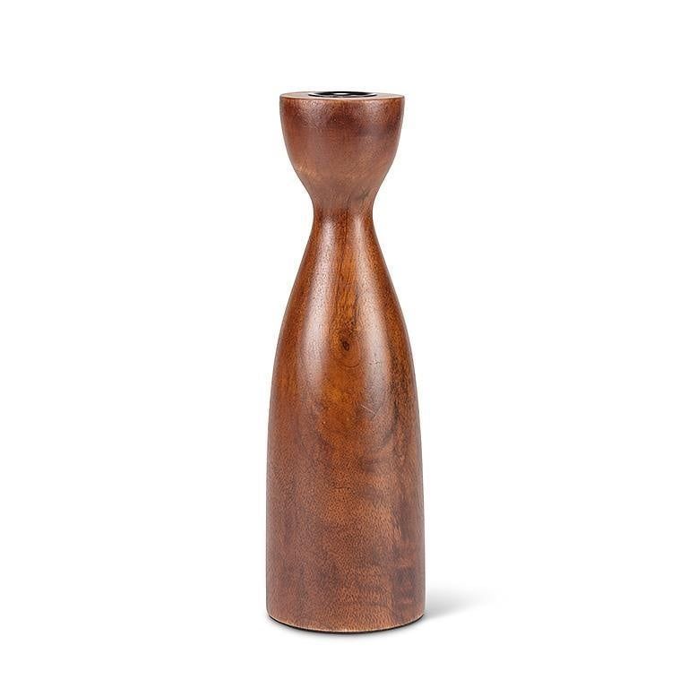 Curvy Taper Walnut Candle Holder - , Size: Large (10")